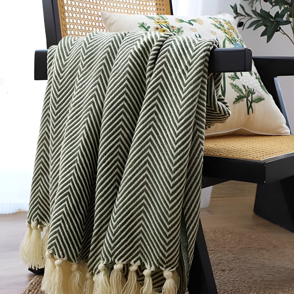 Fischgrätenmuster Quasten Strickdecke