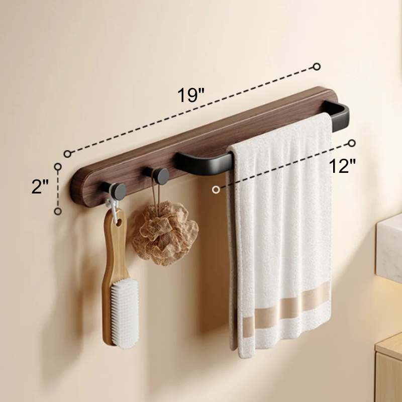 Aluminium Holz Badezimmer Handtuchstange mit 2 Haken Wandmontiert hängendes Regal