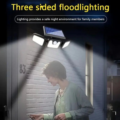 Solar LED Flutlicht mit Bewegungsmelder – 3-Strahler Außenbeleuchtung für Garten, Hof und Garage