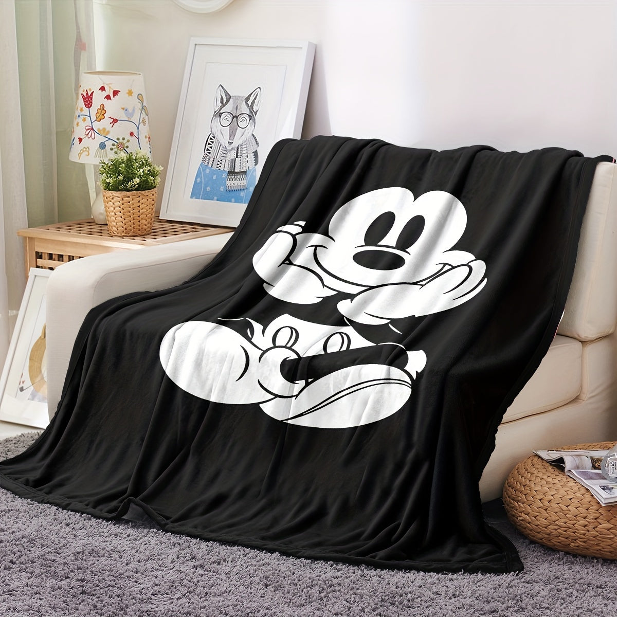 Weiches Fleece-Decke mit Mickey-Mouse-Design - Perfekt für die Heimdekoration und die ganzjährige Nutzung