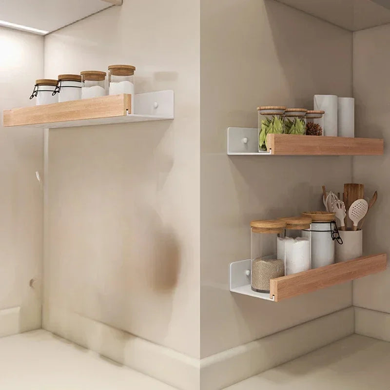 Wandmontierte Massivholz-Aluminium-Lagerregal Badezimmer Organizer Regal