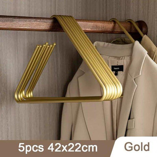 5 Stück Kleiderbügel aus massivem, mattiertem Gold/Silber, dreieckig, für Mäntel und Hosen │ Nahtlose Aufbewahrungsregale aus Metall, Kleiderschrank-Organizer