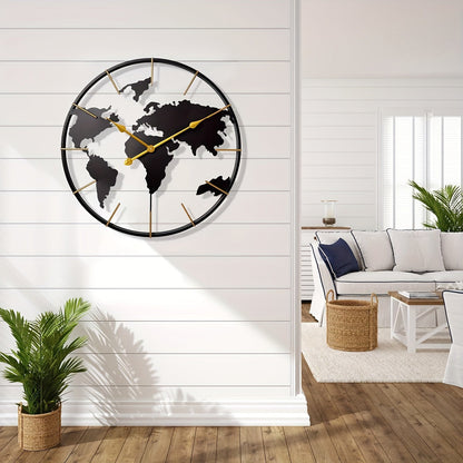 Große Weltkarte Wanduhr - Stille Metall Design Uhr