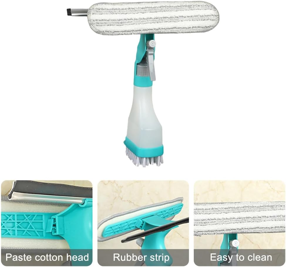 Fensterreinigungsset, 4 in 1 Fensterreinigungsausrüstung, Fensterreiniger Bürstenwerkzeuge Zubehör, für Auto, Küche, Badezimmer, Duschtüren mit Sprühflasche,