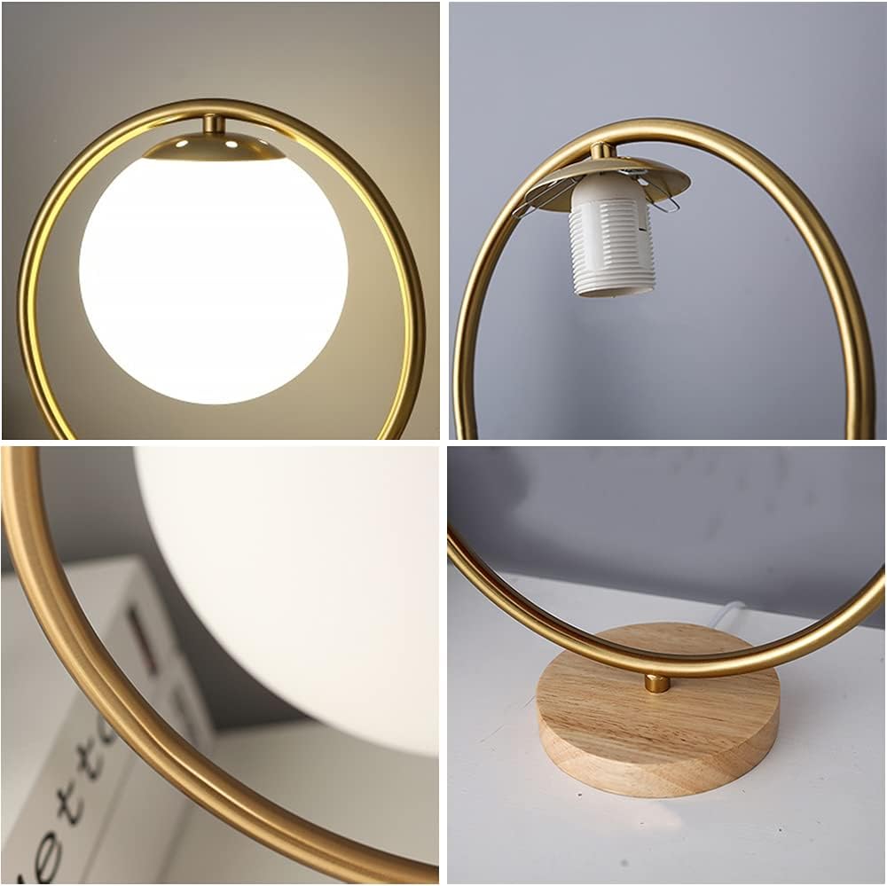 LuxeBrass Lampe - Messing LED Tischlampe mit Glas-Schirm für Schlafzimmer & Schreibtisch