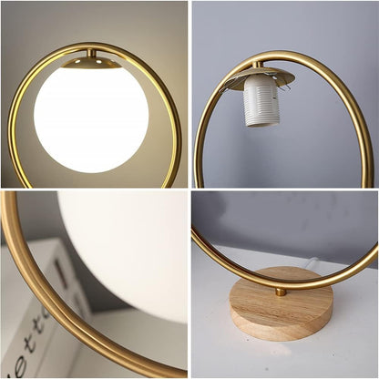 LuxeBrass Lampe - Messing LED Tischlampe mit Glas-Schirm für Schlafzimmer & Schreibtisch