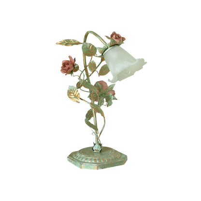 Tischlampe Vintage Metall Blumenmuster