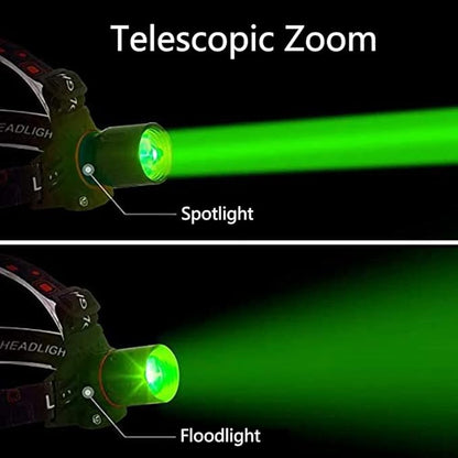 Wiederaufladbare LED Stirnlampe mit Weiß-, Rot- und Grünlicht – Leistungsstarke Kopflampe mit USB und Akku