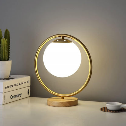 LuxeBrass Lampe - Messing LED Tischlampe mit Glas-Schirm für Schlafzimmer & Schreibtisch