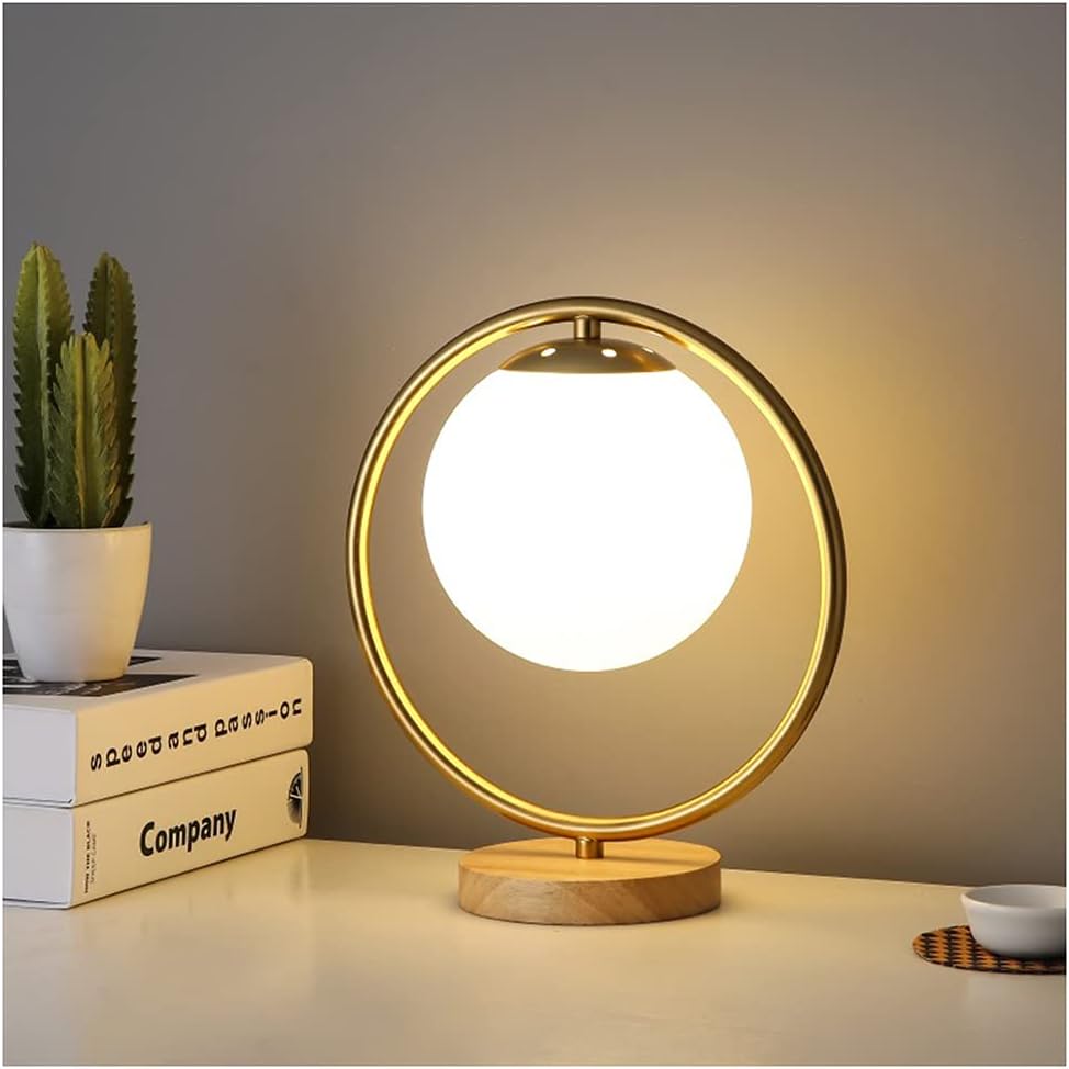 LuxeBrass Lampe - Messing LED Tischlampe mit Glas-Schirm für Schlafzimmer & Schreibtisch
