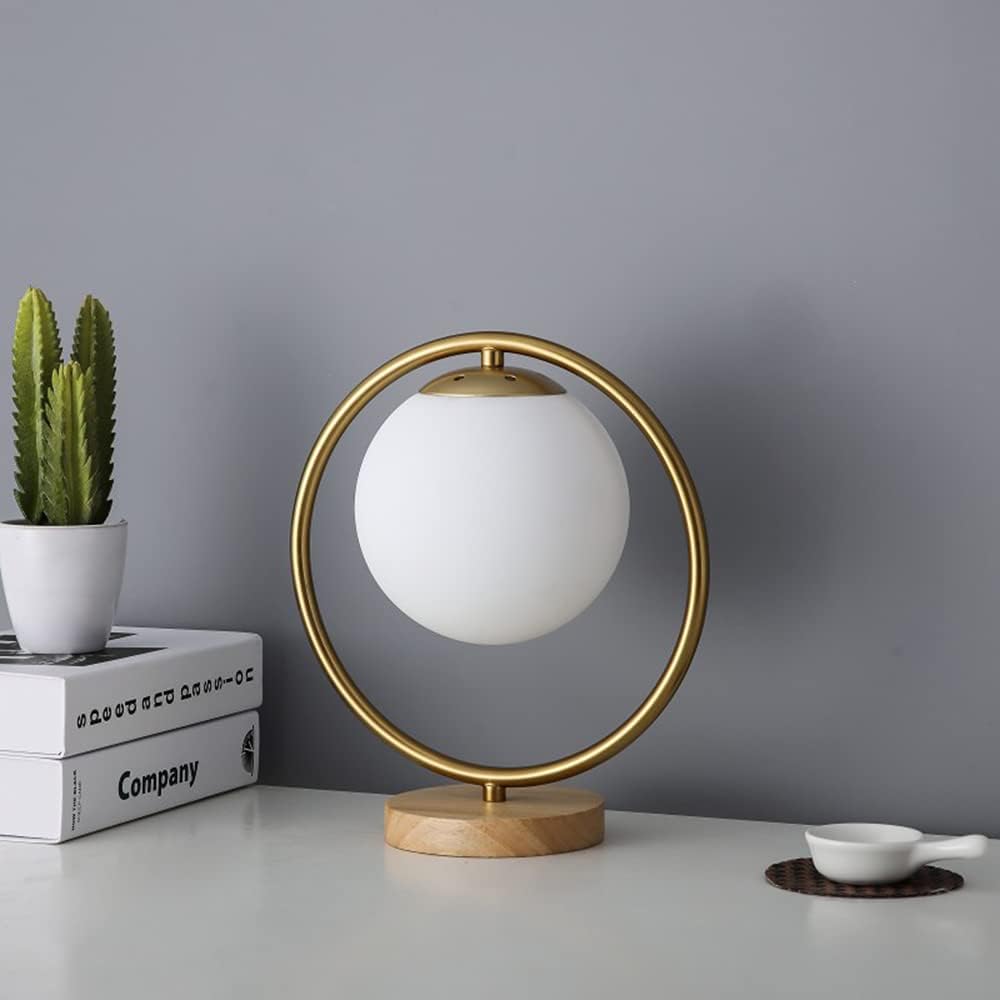 LuxeBrass Lampe - Messing LED Tischlampe mit Glas-Schirm für Schlafzimmer & Schreibtisch