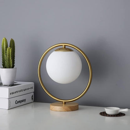 LuxeBrass Lampe - Messing LED Tischlampe mit Glas-Schirm für Schlafzimmer & Schreibtisch
