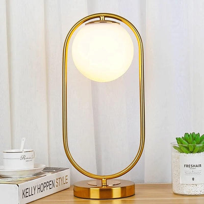 LuxeBrass Lampe - Messing LED Tischlampe mit Glas-Schirm für Schlafzimmer & Schreibtisch