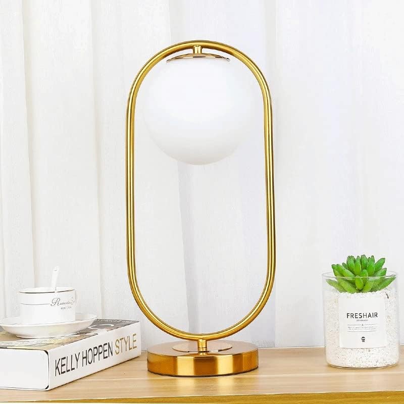 LuxeBrass Lampe - Messing LED Tischlampe mit Glas-Schirm für Schlafzimmer & Schreibtisch