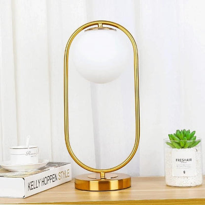 LuxeBrass Lampe - Messing LED Tischlampe mit Glas-Schirm für Schlafzimmer & Schreibtisch