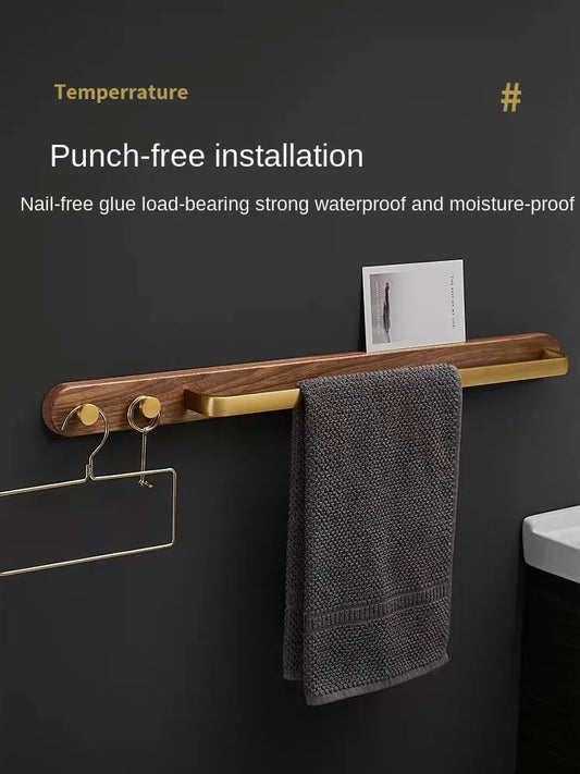 Aluminium- und Holz-Multifunktions-Badezimmer-Handtuchstange-Handtuchhalter