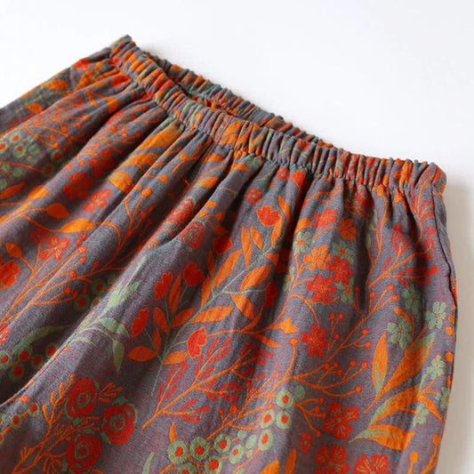 Vintage Leaf Baumwolle Revers Loungewear Set