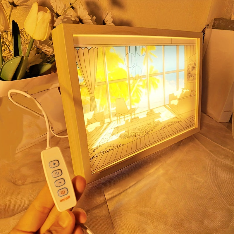 Beleuchtung Gemälde, 3-Farben Verstellbarer LED Leuchtender Rahmen mit Acryl Schatten für Wohnzimmer Dekor