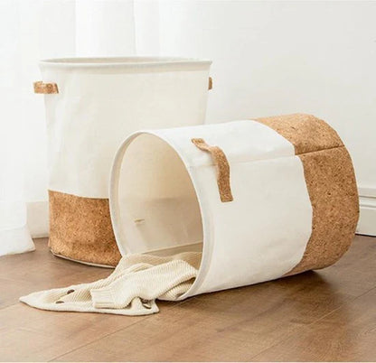 Stilvoller Baumwoll-Leinen Wäsche- und Spielzeugkorb mit Korkboden