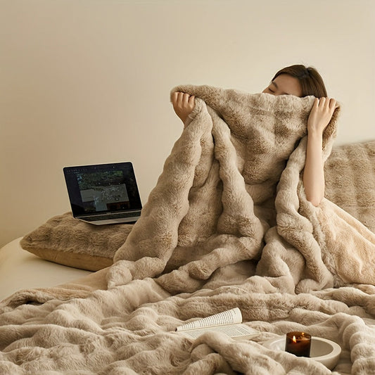 Garduru Fleece-Decke aus Faux Kaninchenfell – Weich, Warm & Vielseitig für Alle Jahreszeiten