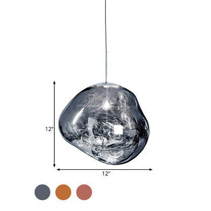 Zeitgenössische unregelmäßige Pendelleuchte, Silber/Rot, Glas, 1 Licht, Hängelampe für Esszimmer, 8"/12" breit