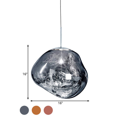 Zeitgenössische unregelmäßige Pendelleuchte, Silber/Rot, Glas, 1 Licht, Hängelampe für Esszimmer, 8"/12" breit