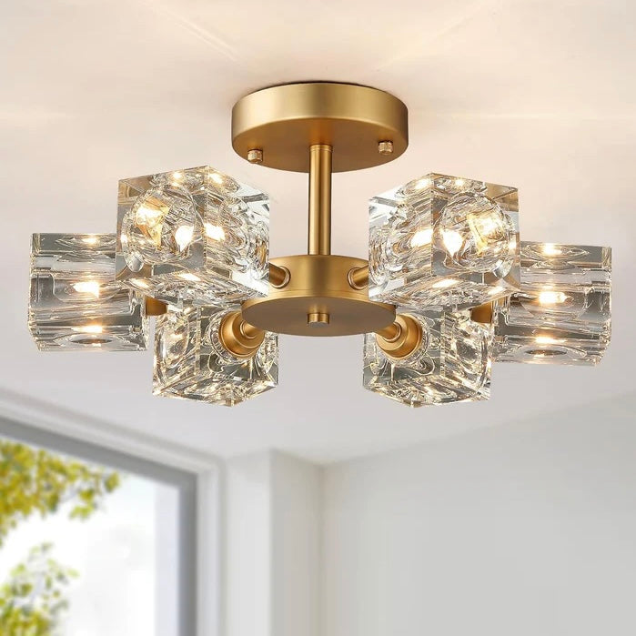 Kristall-Deckenleuchte mit goldfarbigem Semi Flush Mount