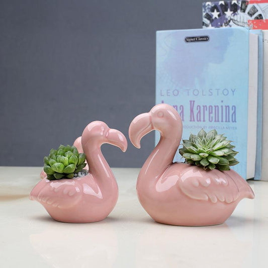 2-teilige Pink Flamingo Sukkulentenpflanzen Töpfe