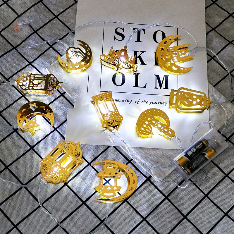 Bunte LED Lichterkette – Dekorative Lichter mit Mond- und Laternenmotiven für Wohnung und Garten