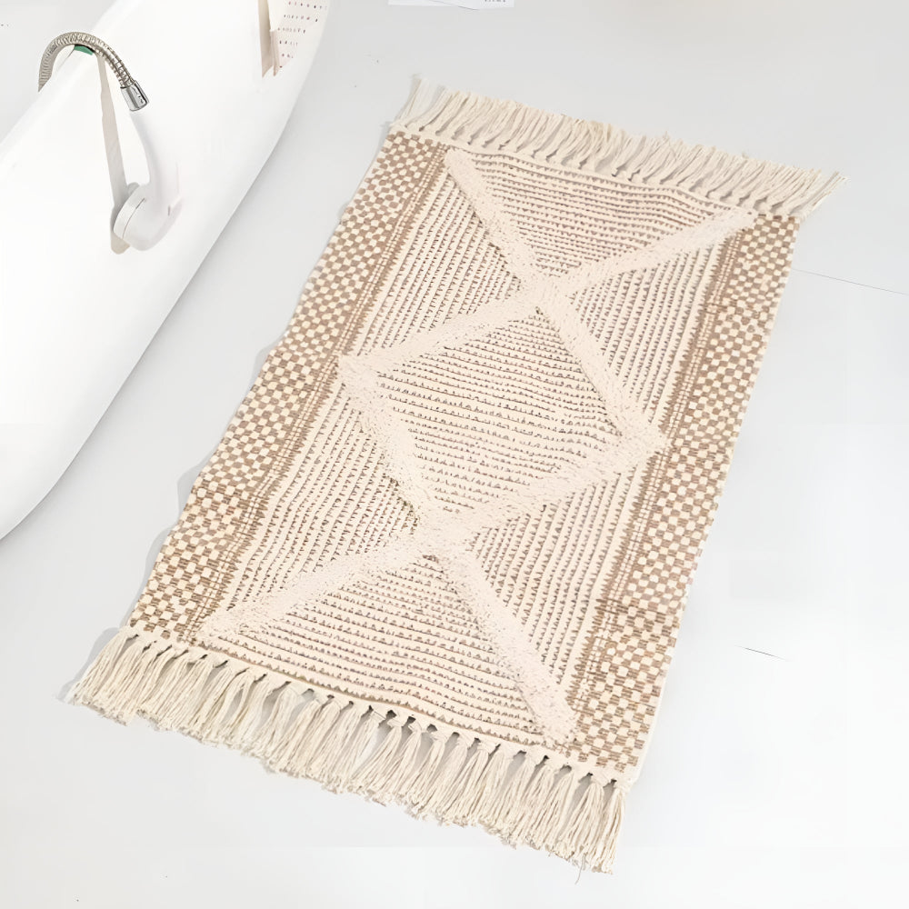 Beige handgeknüpfter marokkanischer Teppich aus Mikrofaser-Mischung – strapazierfähiger und maschinenwaschbarer Teppich für Wohnzimmer und Schlafzimmer