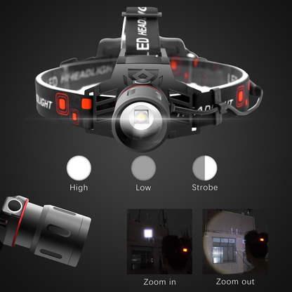 Wiederaufladbare LED Stirnlampe mit Weiß-, Rot- und Grünlicht – Leistungsstarke Kopflampe mit USB und Akku