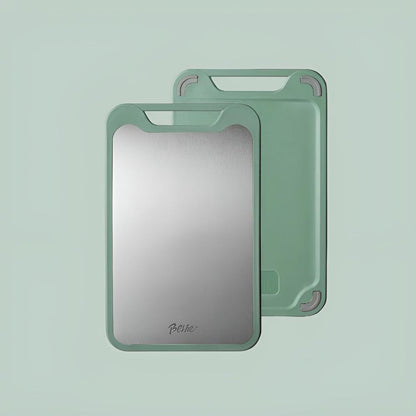 Stylische doppelseitige Schneidebrett aus Edelstahl