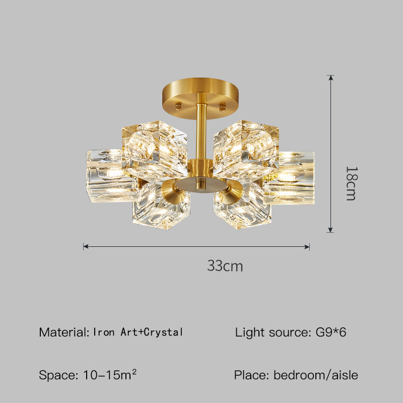 Kristall-Deckenleuchte mit goldfarbigem Semi Flush Mount