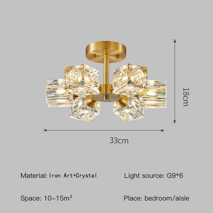 Kristall-Deckenleuchte mit goldfarbigem Semi Flush Mount