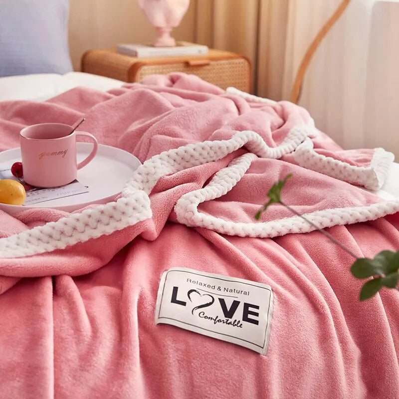 Flanell-Fleece Kuscheldecke in Rosa
