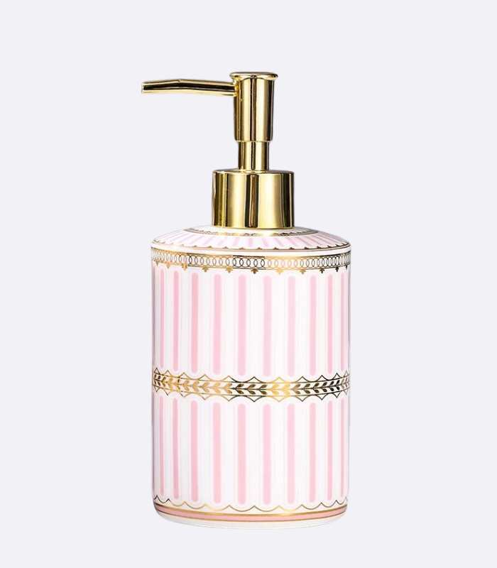 Flüssigseifenspender Keramik Lotion Pumpe Rosa & Weiß 18 cm
