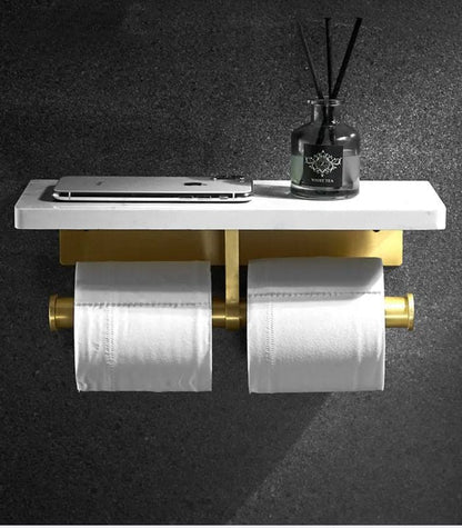 Toilettenpapierhalter Wandmontiert Natürlicher Marmor Gebürstetes Gold