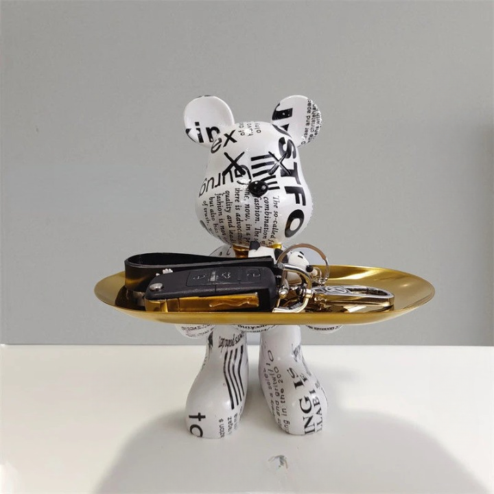 TeddyCharm – Handgefertigte Bärenstatue mit elegantem Aufbewahrungstablett für funktionales Design