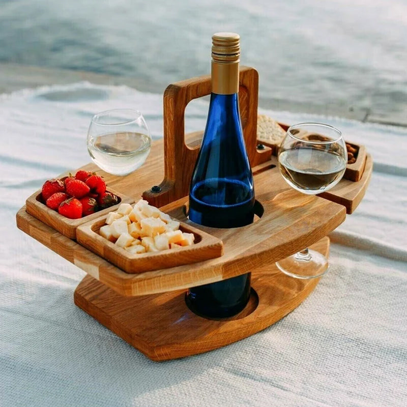 WineNest – Klappbarer Holzweintisch für Picknicks und gesellige Momente