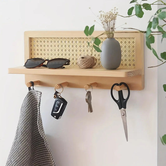 Garduru - Vintage Wandregal Mit Haken Für Flur, Büro & Wohnbereich