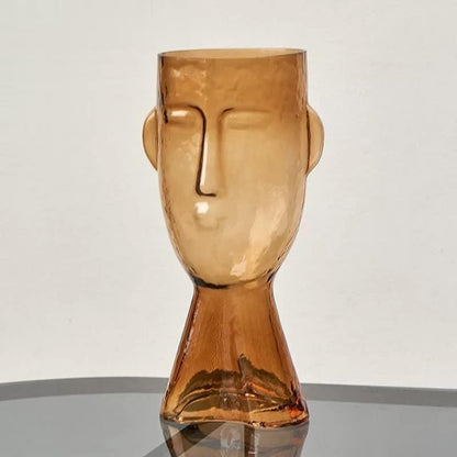 Garduru Glas Vase mit Gesichtsmotiv | Handgefertigt | Kunstvolles Design | Dekoration für Zuhause