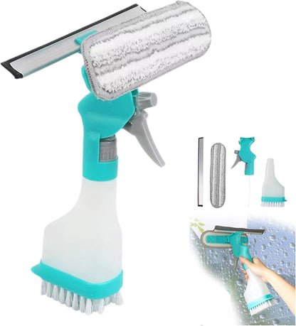 Fensterreinigungsset, 4 in 1 Fensterreinigungsausrüstung, Fensterreiniger Bürstenwerkzeuge Zubehör, für Auto, Küche, Badezimmer, Duschtüren mit Sprühflasche,