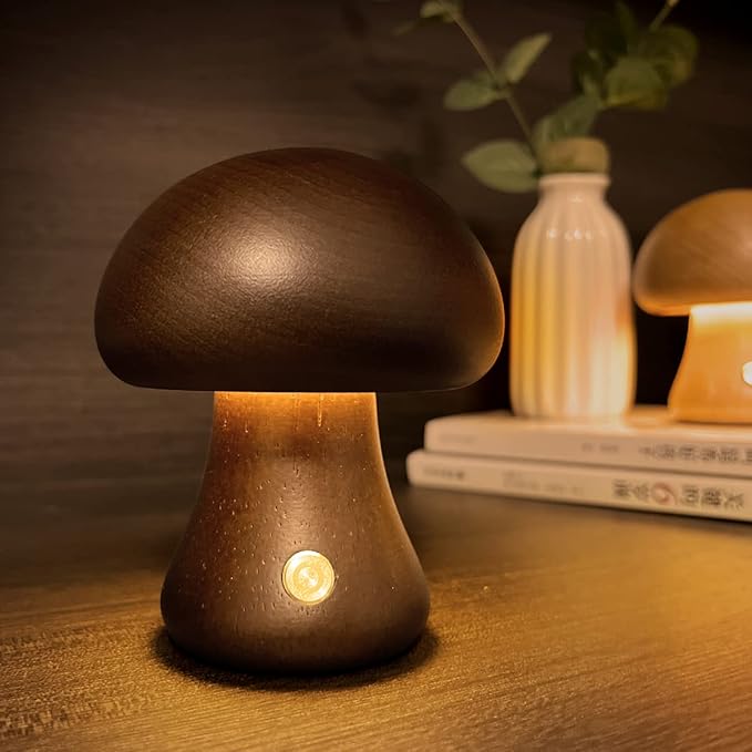 MushroomGlow – Holz Tischlampe mit natürlichem und modernem Design