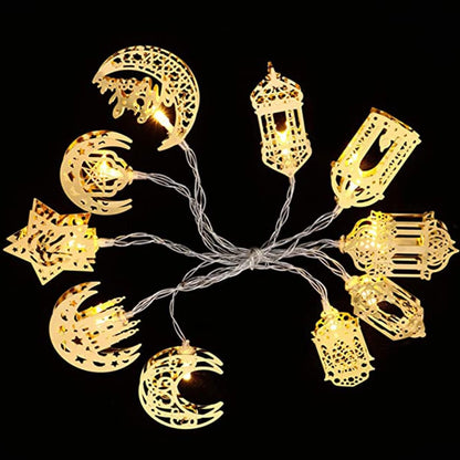 Bunte LED Lichterkette – Dekorative Lichter mit Mond- und Laternenmotiven für Wohnung und Garten