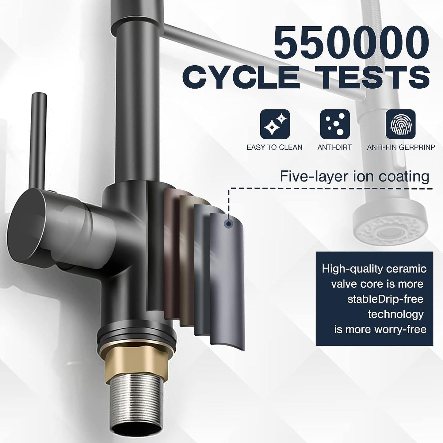 Luxora Einloch-Feder-Küchenarmatur mit ausziehbarem Brausekopf