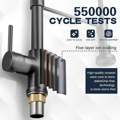 Luxora Einloch-Feder-Küchenarmatur mit ausziehbarem Brausekopf