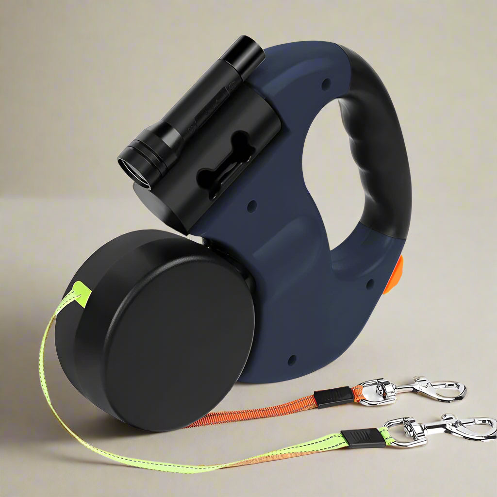 Furora Dual Dog Leash mit Taschenlampe & Kotbeutelhalter – Verwicklungsfreies Gassigehen für zwei Hunde