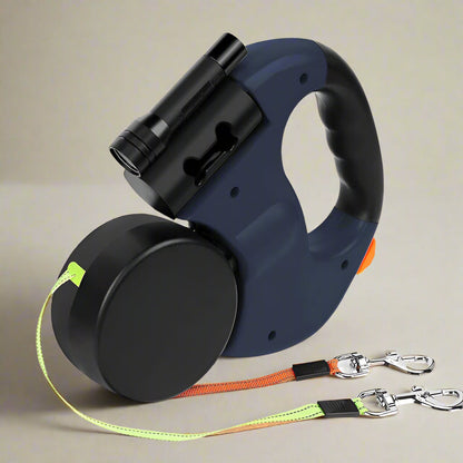 Furora Dual Dog Leash mit Taschenlampe & Kotbeutelhalter – Verwicklungsfreies Gassigehen für zwei Hunde
