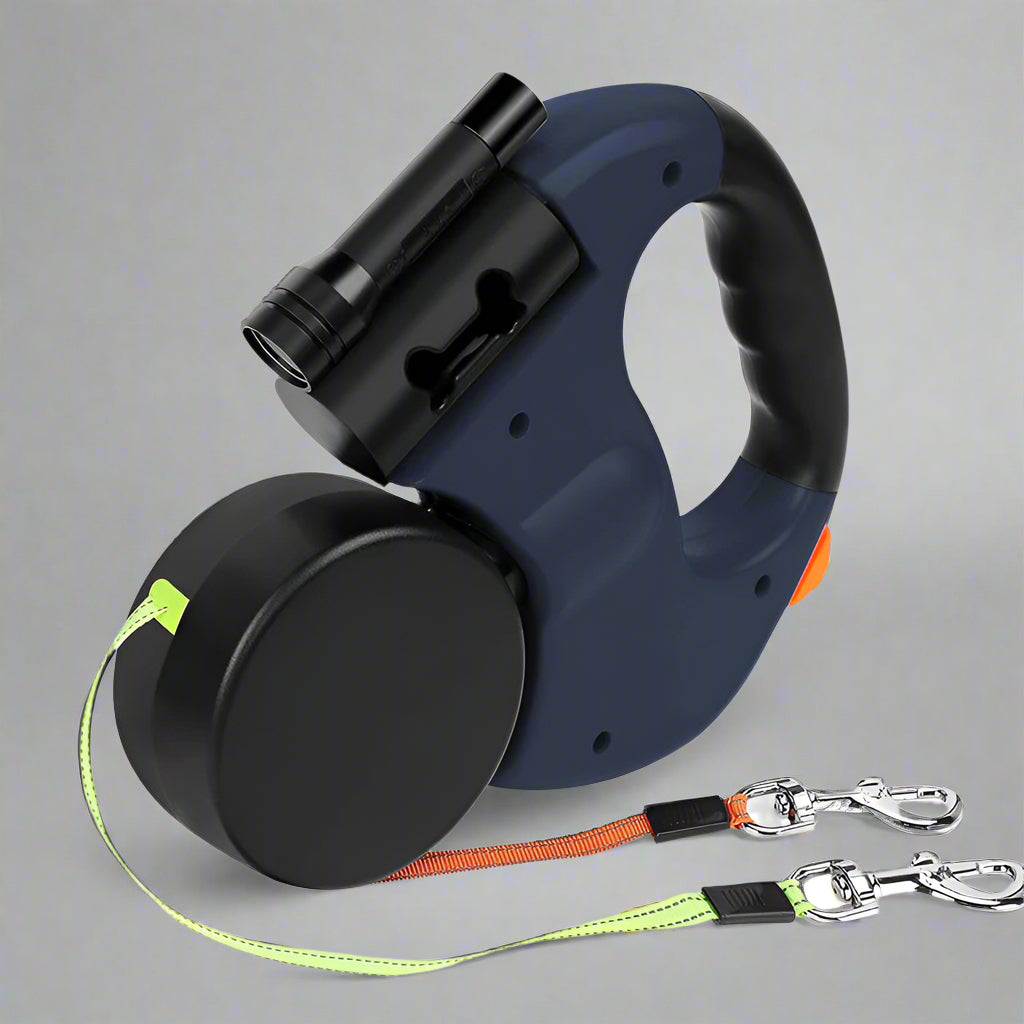 Furora Dual Dog Leash mit Taschenlampe & Kotbeutelhalter – Verwicklungsfreies Gassigehen für zwei Hunde