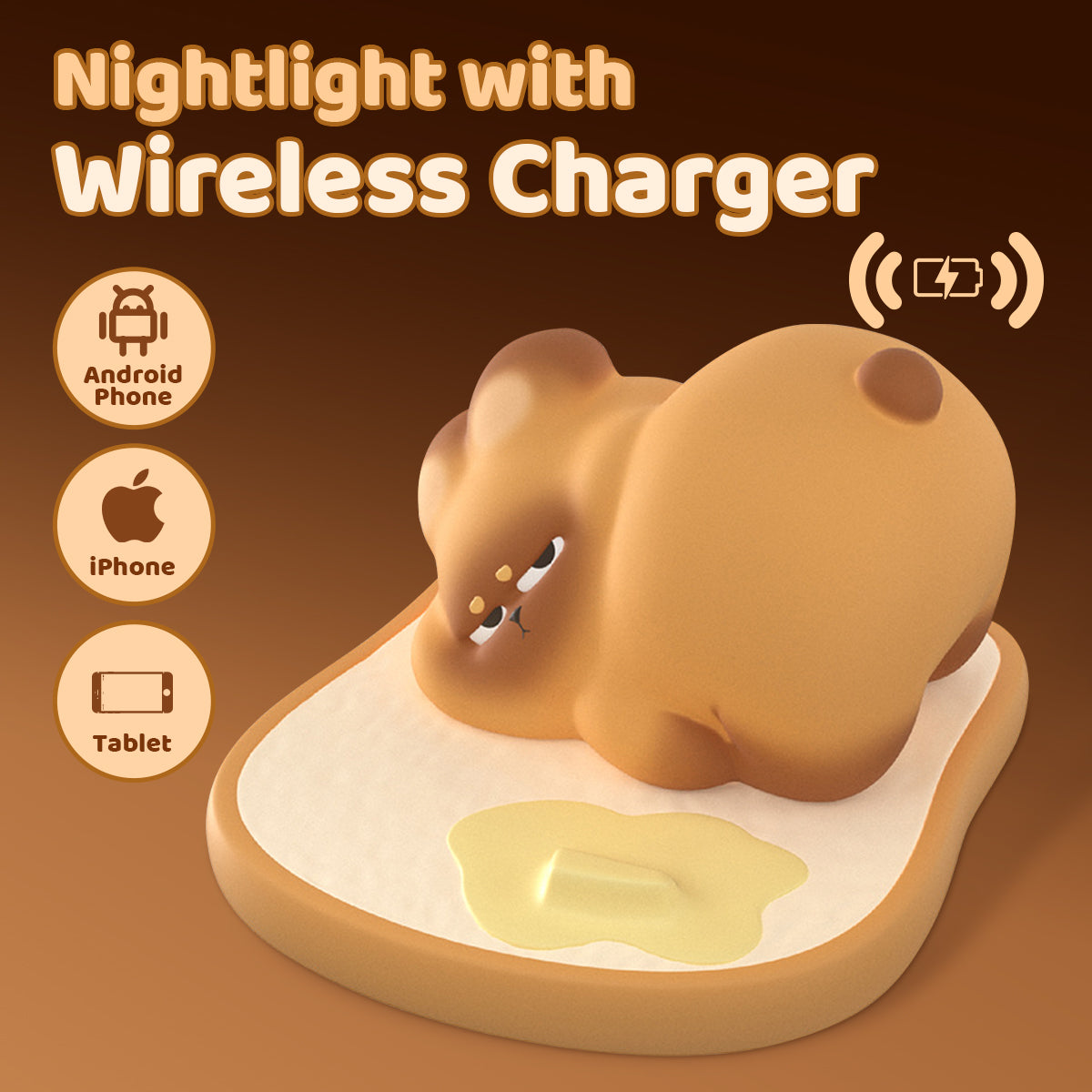 Squishy Silikon Toast Katze Wireless Charger LED Nachtlicht - Perfektes Geschenk für Kinder und Mädchen